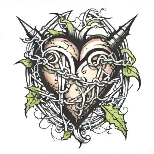 pure heart surrounded by barbed wire tattoo design idea