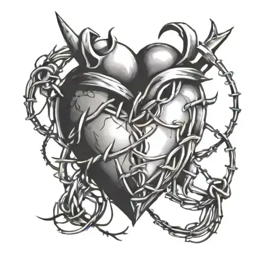 barbed wire around heart surrounded tattoo design idea