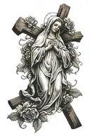 cross virgin mary hawkl tattoo design idea