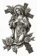 cross virgin mary hawkl tattoo design idea