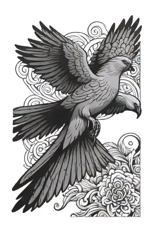 quetzal and a dove flying tattoo design idea