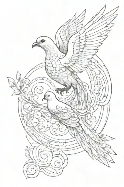 Quetzal and a dove flying in a spiral tattoo design idea