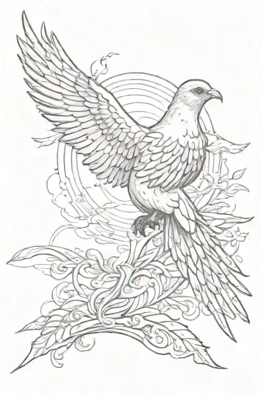 Quetzal and a dove flying towards the sun tattoo design idea