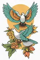 Quetzal and a dove flying towards the sun tattoo design idea