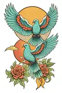 Quetzal and a dove flying towards the sun tattoo design idea