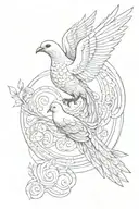 Quetzal and a dove flying in a spiral tattoo design idea