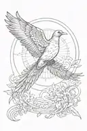 Quetzal and a dove flying towards the sun tattoo design idea