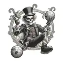 A gothic-inspired circus scene with a skull clown juggling volleyball balls tattoo design idea