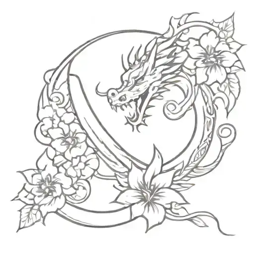 dragon and flowers tribal tattoo tattoo design idea