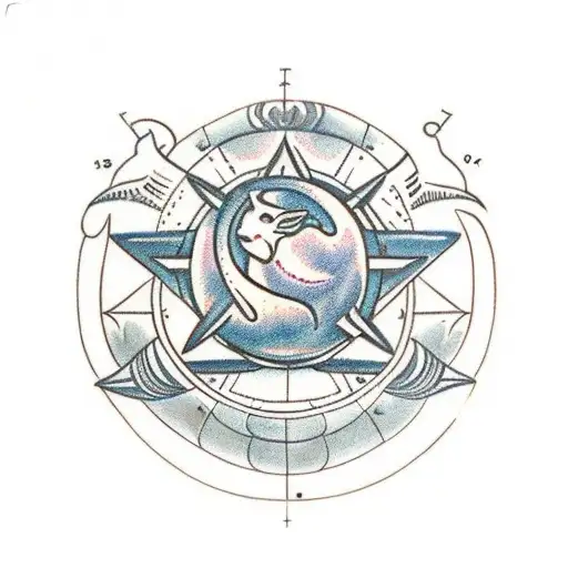 globe with capricorn zodiac sign in the middle tattoo design idea