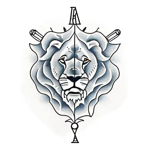 Lion with rose with compass with clock tattoo design idea