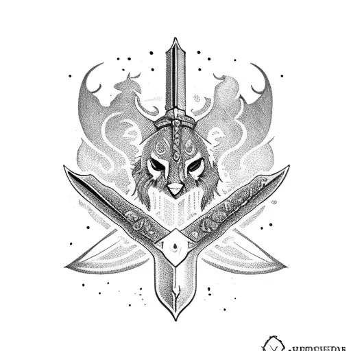 sWORD whit leters BRENDA tattoo design idea