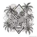 design a tattoo for the upper arm with 888, clouds and palm trees. tattoo design idea