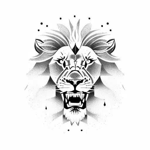 A lion roaring on top of a mountain peak tattoo design idea