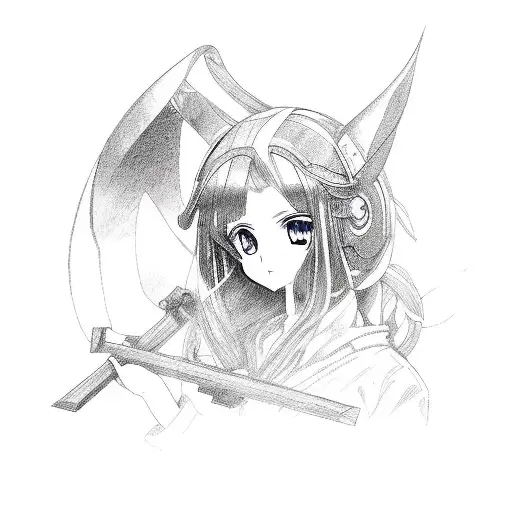 Carpenter's tools forming an intricate anime character tattoo design idea