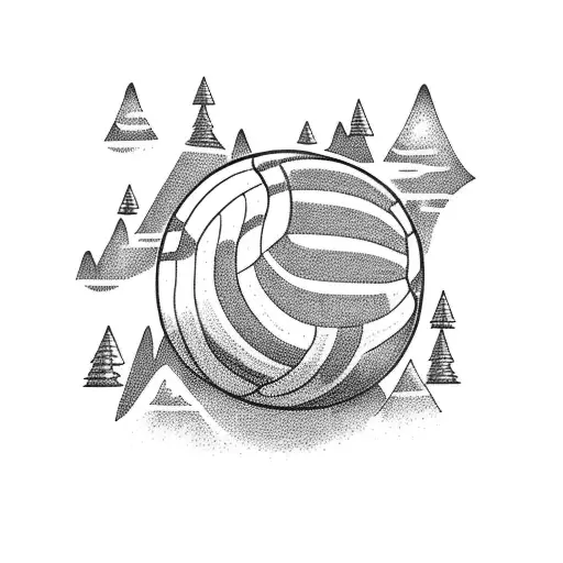 A volleyball player spiking the ball with a mountain range in the background tattoo design idea