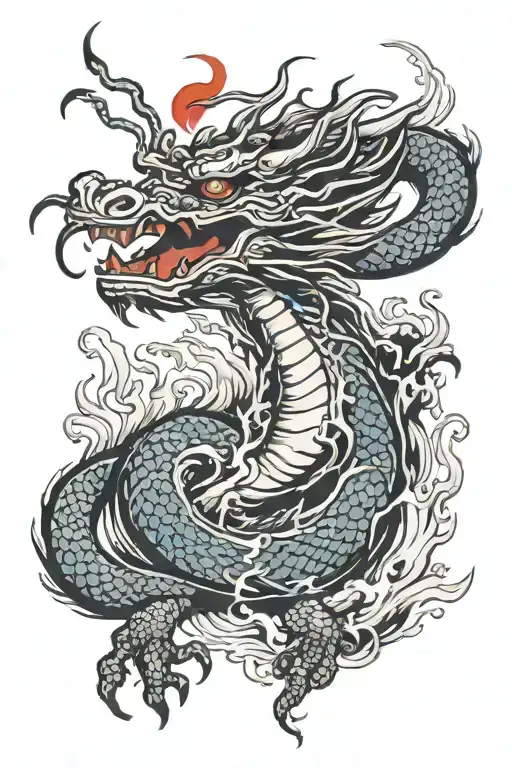 Dragon breathing fire tattoo design idea