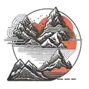 geometric mountains red sun tattoo design idea