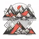 geometric mountains red sun tattoo design idea