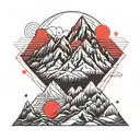 geometric mountains red sun tattoo design idea
