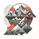 geometric mountains red sun tattoo design idea