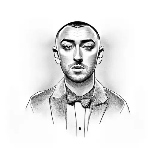 Sam Smith portrait tattoo with lyrics from a favorite song incorporated into the design tattoo design idea