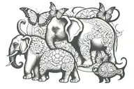 elephant , butterfly, turtle, monkey tattoo design idea