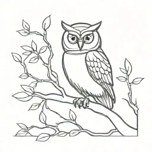 owl perched on a branch tattoo design idea