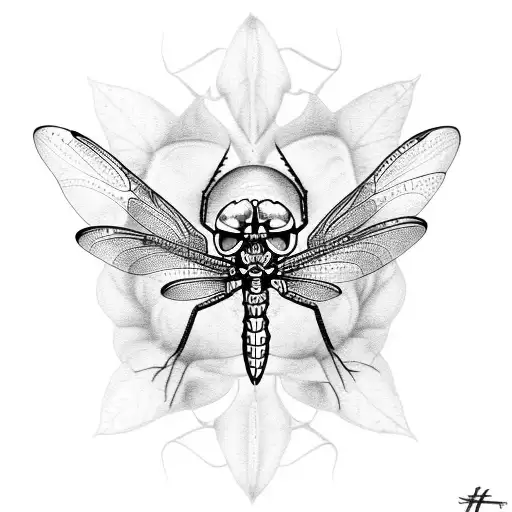 Dragonfly skull spider lilly tattoo design idea