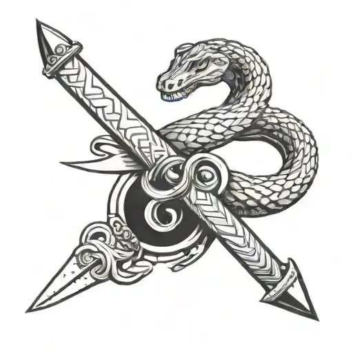 Straight sword with snake wrapped round tattoo design idea