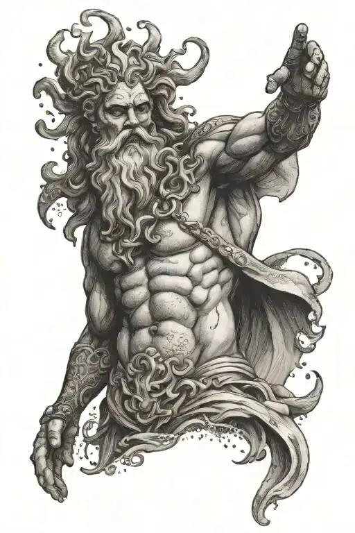 Poseidon mix Zeus 1 person standing tattoo design idea
