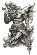 Poseidon mix Zeus 1 person standing tattoo design idea