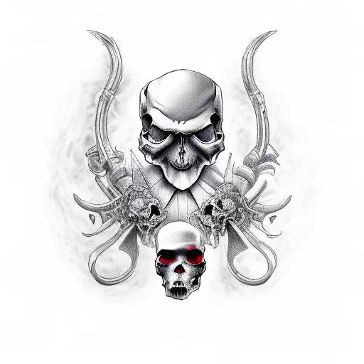 grim reaper sickle and 3 skulls tattoo design idea