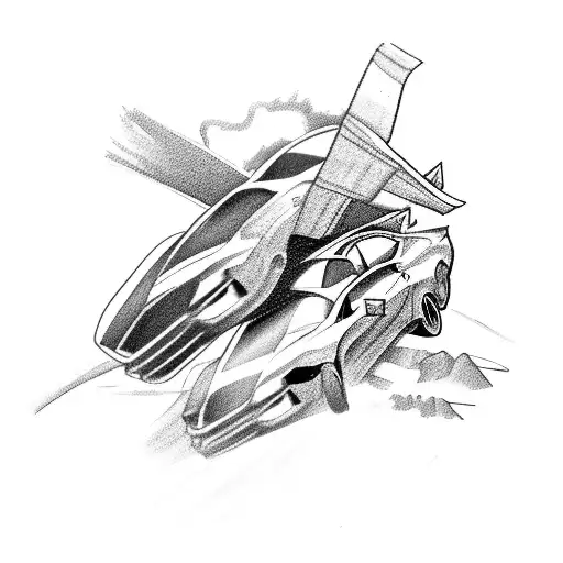 A Ford Mustang and a Chevrolet Camaro drifting side by side tattoo design idea