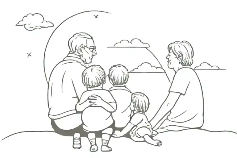 kid with grandparents looking at the sky tattoo design idea