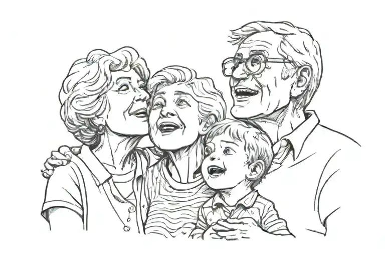 kid with grandparents looking up at the sky tattoo design idea