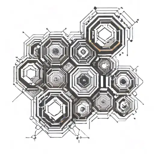 hexagon pattern incorporating elements like tech tattoo design idea