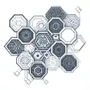 hexagon pattern incorporating elements like tech tattoo design idea