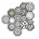 hexagon pattern incorporating elements like tech tattoo design idea