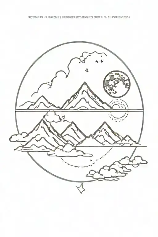 sun, moon, ocean, mountains and clouds  tattoo design idea