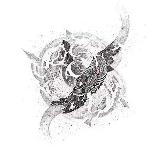 Mixture between abstract and neotraditional half sleeve with these aspects: nature, travel, knowledge, personal growth tattoo design idea