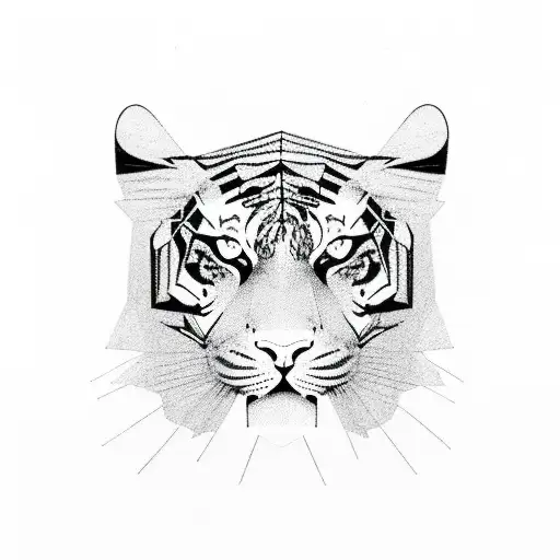  minimalistic lines and geometric shapes to depict a powerful tiger surrounded by four Stoic principles as a diamond tattoo design idea