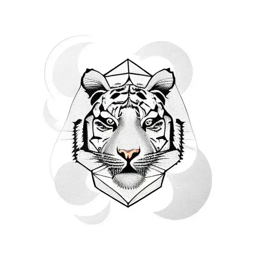  minimalistic lines and geometric shapes to depict a powerful tiger surrounded by four Stoic principles as a diamond tattoo design idea