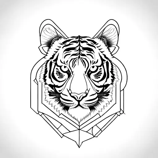 At the core of the design is a sleek and majestic tiger rendered in fine lines. The tiger symbolizes bravery, strength,  tattoo design idea