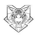  minimalistic lines and geometric shapes to depict a powerful tiger surrounded by four Stoic principles as a diamond tattoo design idea