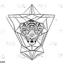  minimalistic lines and geometric shapes to depict a powerful tiger surrounded by four Stoic principles as a diamond tattoo design idea