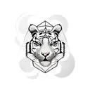  minimalistic lines and geometric shapes to depict a powerful tiger surrounded by four Stoic principles as a diamond tattoo design idea