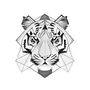  minimalistic lines and geometric shapes to depict a powerful tiger surrounded by four Stoic principles as a diamond tattoo design idea