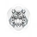  minimalistic lines and geometric shapes to depict a powerful tiger surrounded by four Stoic principles as a diamond tattoo design idea