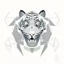  minimalistic lines and geometric shapes to depict a powerful tiger surrounded by four Stoic principles as a diamond tattoo design idea